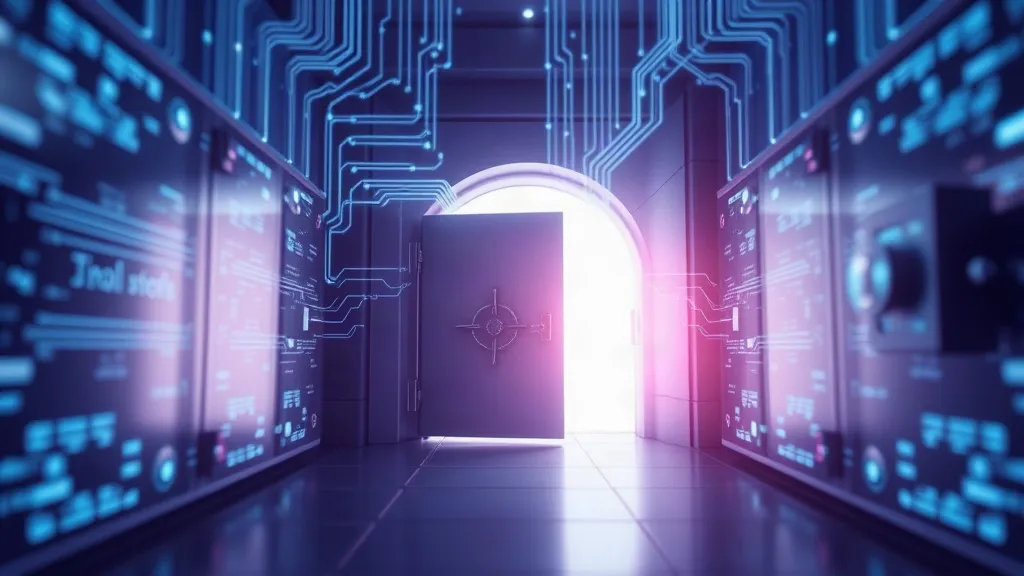Abstract image of data streams flowing through open gates toward a sealed vault, symbolizing ungoverned data pipelines feeding a regulated endpoint.