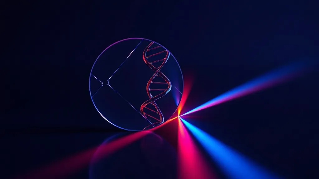 A single strand of DNA reflected through a fractured mirror into three diverging paths of light, symbolizing regulatory divergence.