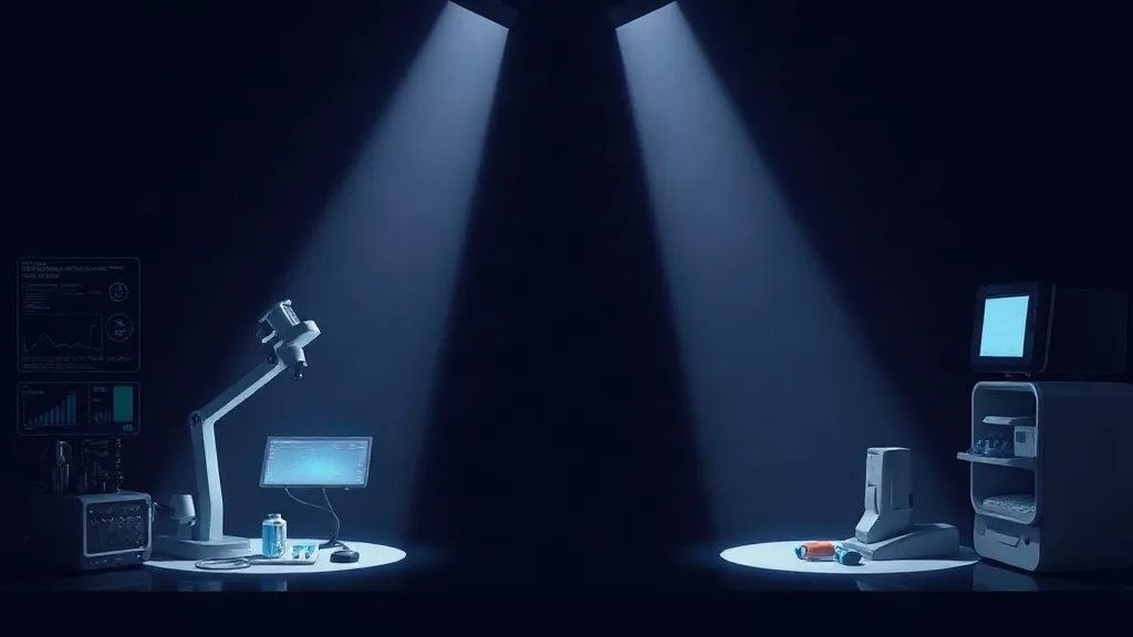 A line of light divides a clinical space, symbolizing the boundary between regulated and unregulated AI tools.