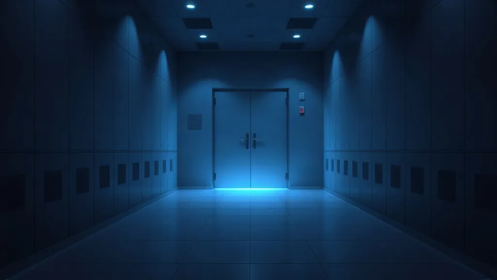 A glowing light moves down a hospital corridor ahead of a closed door, symbolizing patient access preceding formal authorization.