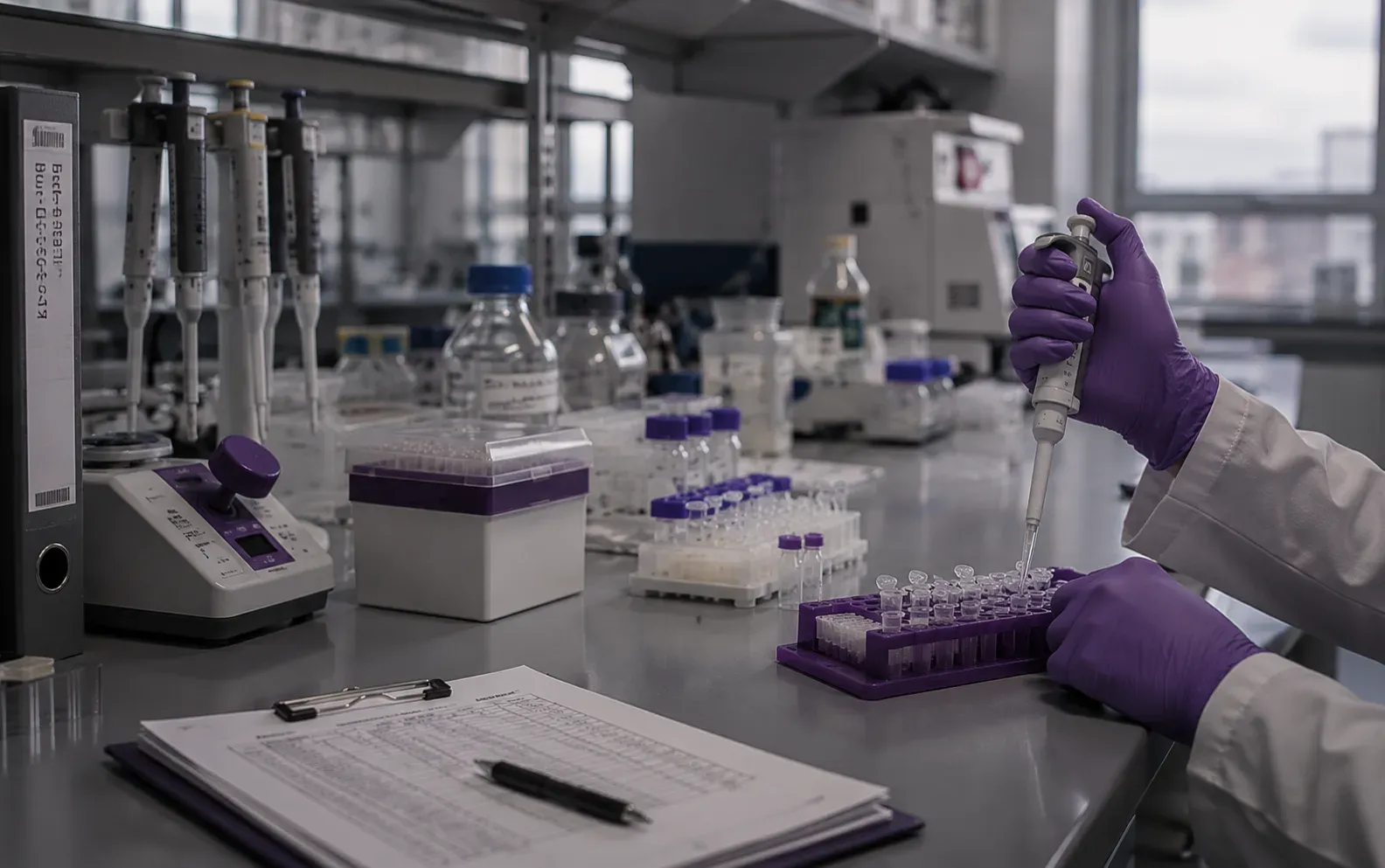 A life-sciences researcher at a lab bench