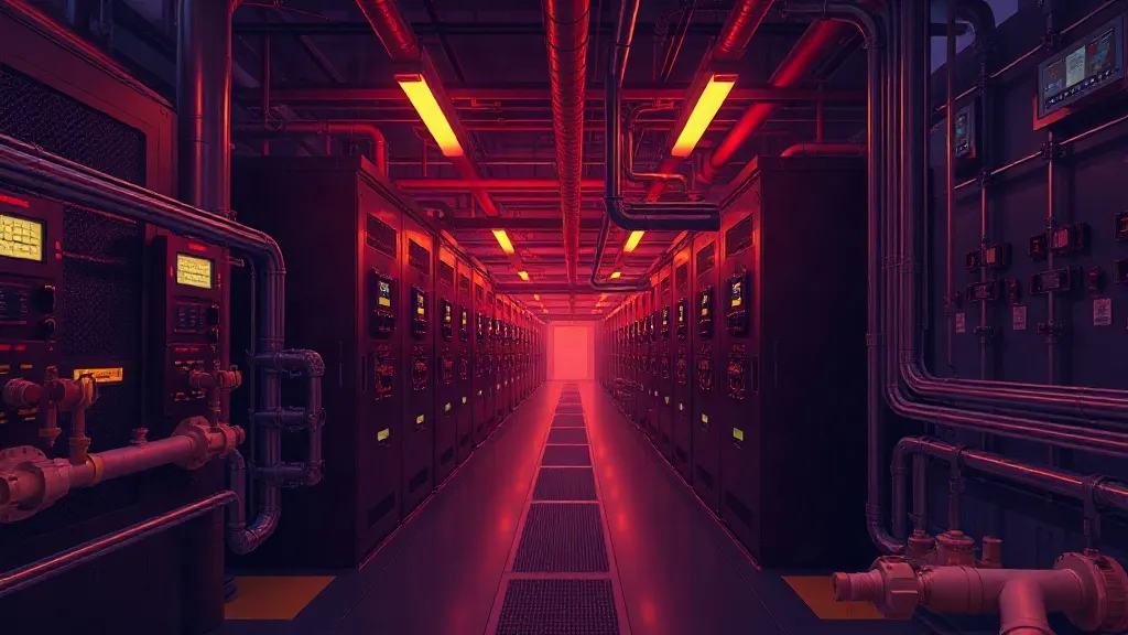 Industrial control room where server infrastructure and pipeline systems visually merge under amber lighting, symbolizing the link between AI infrastructure and process safety